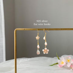 Pink Cherry Blossom Asymmetry Earrings - Japanese Sakura Flower Earrings - Cherry Blossom Earrings - Unique Floral Earrings Dangle