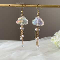 Rain Cloud Earrings Dangle, Fun White Cloud Drop Earrings, Unique Dangle