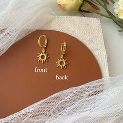 Gold Sun Charm Huggie Hoop Earrings - Sun Dangle Drop Earrings - Gold plated sun earrings