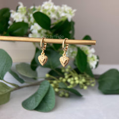 Heart Dangle Drop Earrings, Gold Love Heart Huggie Hoop Earring with Heart Charm Pendant, Jewelry Gift for Her