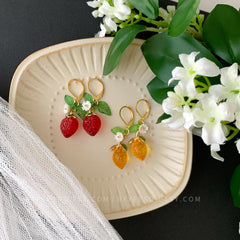 Strawberry Earrings Dangle, Fruit Berry Earrings, Cute Strawberry Earrings, Unique Dangle