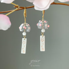 Cherry Blossom Wind Chime Earrings Dangle - Japanese Wind Chime - Wind Bell Earrings - Japanese PinkSakura Earrings - unique dangle