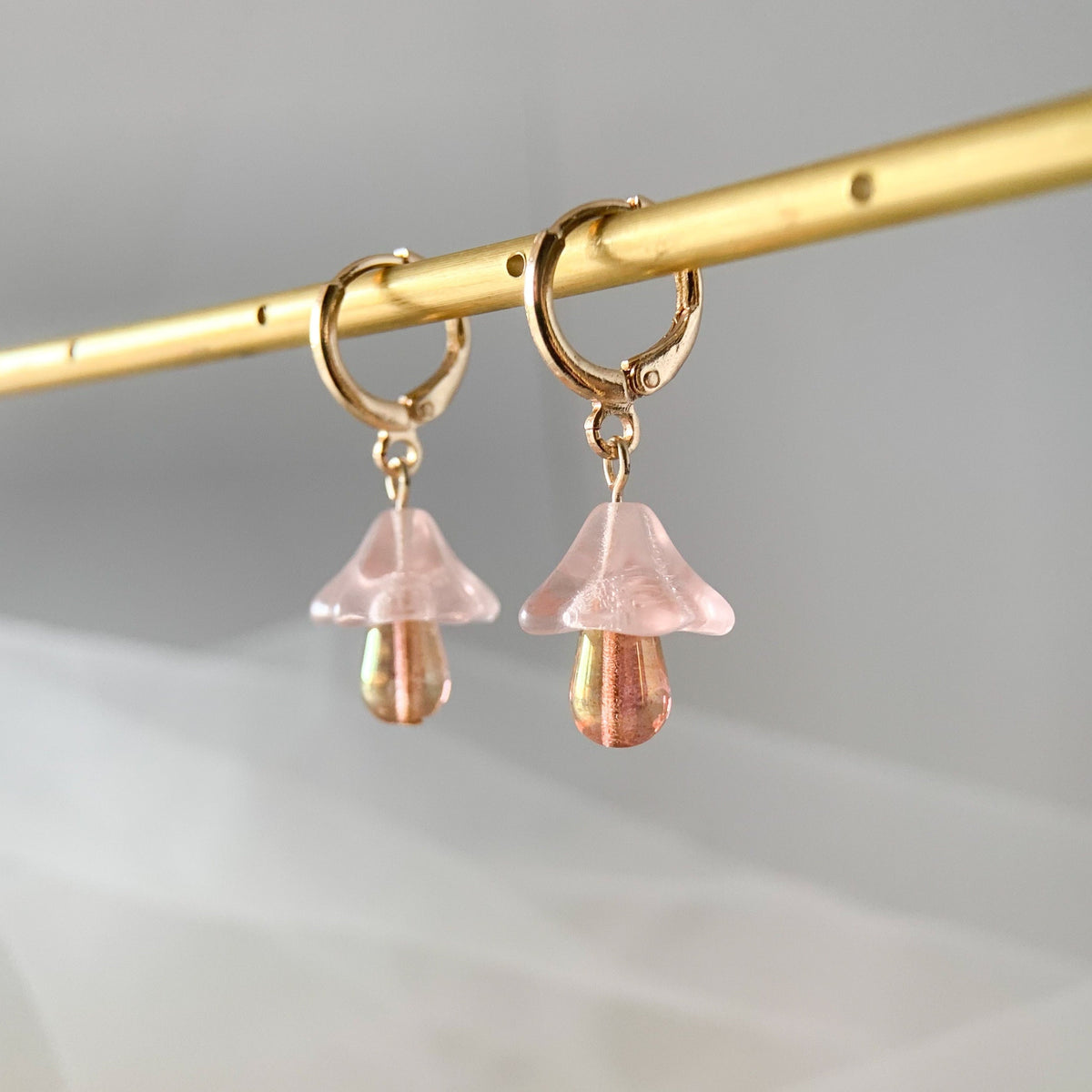 mushroom earrings - fun earrings - cute huggie earrings - gold hugggie