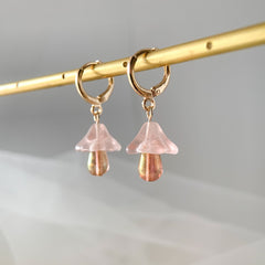 mushroom earrings - fun earrings - cute huggie earrings - gold hugggie