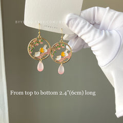 Pink Sakura Cherry Blossom Bunny Moon Earrings - Japanese Sakura rabbit Earrings - Bunny earrings