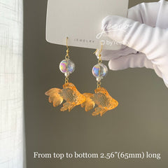 Goldfish and Bubble Dangle Earrings - fish earrings - Unique Dangle