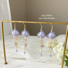 Raw Stone Jellyfish Dangle Earrings - Purple Jellyfish drop Earrings - Unique Jellyfish Earrings Dangle