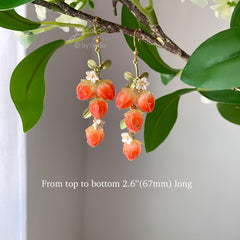 Strawberry Floral Earrings, Unique Strawberry long drop Earrings, Cute Fruit Earrings, Creative Berry Earrings Gift, Handmade Berry Earring