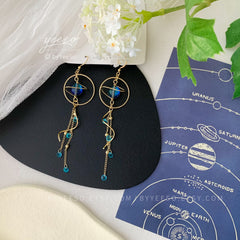 Planet Earrings Dangle - Universe statement earrings - Galaxy Long Drop Earrings - Unique dangle