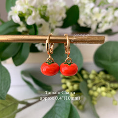 Tomato Earring Dangle, 14k gold plated Tomato Huggie Hoops, Unique Fruit Earring Gift