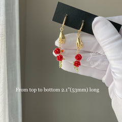 Handpicked Rose Huggie Earrings - The hand and red rose flower huggie hoops - Hand-Shaped Pendant Earrings - valentine’s day gift for her