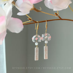 Cherry Blossom Wind Chime Earrings Dangle - Japanese Wind Chime - Wind Bell Earrings - Japanese PinkSakura Earrings - unique dangle