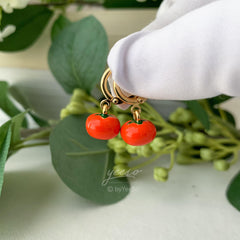 Tomato Earring Dangle, 14k gold plated Tomato Huggie Hoops, Unique Fruit Earring Gift