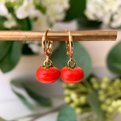 Tomato Earring Dangle, 14k gold plated Tomato Huggie Hoops, Unique Fruit Earring Gift