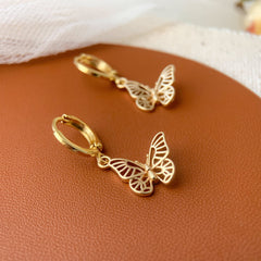 Gold Butterfly Huggie Hoop Earrings, Butterfly Earrings, Butterfly Charm Hoop Earrings, Small Butterfly Huggies, Mini Hoop Dangle Earrings