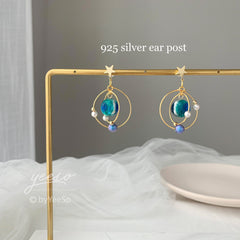 Planet earrings, Universe statement earrings, galaxy dangle earrings, unique dangle