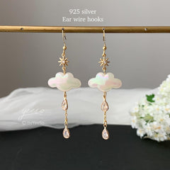 Cloud Earrings, Celestial Rain Cloud Earrings Dangle, Fun white Cloud long drop earrings
