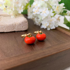 Tomato Earring Dangle, 14k gold plated Tomato Huggie Hoops, Unique Fruit Earring Gift