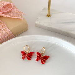 Red Butterfly Origami Earrings - Paper Butterfly Huggie Hoops - Handmade Paper Folding - Lever Back - Unique Dangle