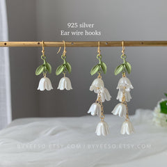 Lily of the Valley Earrings, lily flower dangle earrings, Unique Floral Earring, Gift For Her