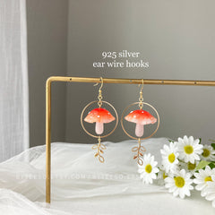 Magical mushroom earrings - Red mushroom dangle earring - unique dangle