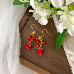Cute raspberry earrings, red berry earrings, fruit earrings, summer earrings gift for her