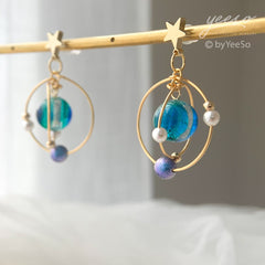 Planet earrings, Universe statement earrings, galaxy dangle earrings, unique dangle
