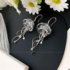 Jellyfish Dangle Earrings, Silver Jellyfish drop Earrings, Beach Lover Earring Gift, Unique Earrings