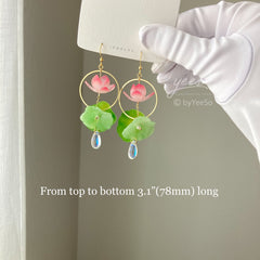 3D Lily pad and Lotus flower dangle earrings - Unique Dangle