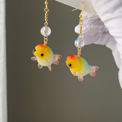 Goldfish and Bubble Dangle Earrings - fish earrings - Unique Dangle