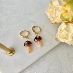 mushroom earrings - fun earrings - cute huggie earrings - gold hugggie