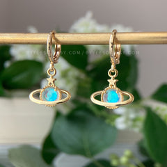 Planet and Star Huggie Hoop Earrings - Gold Saturn Planet Huggie Hoops