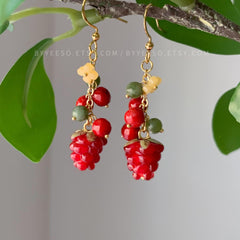 Cute raspberry earrings, red berry earrings, fruit earrings, summer earrings gift for her