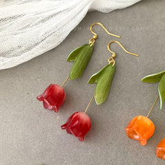 Tulip Floral Earrings, 3D Tulip flower dangle earrings, Purple Tulip Earrings, Unique Floral gift for her