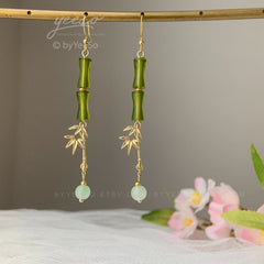 Green Bamboo Drop Dangling Earrings, Bamboo Handmade Earrings, unique dangle