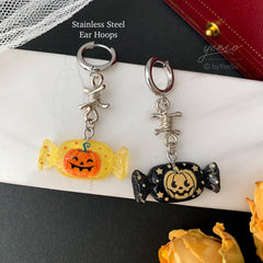 Halloween Candy Earrings, Pumpkin Halloween Earrings Dangle, Unique Halloween Earrings Dangle, Trick or Treat Hoop Earrings