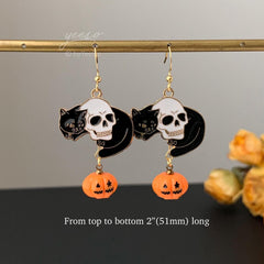 Skull Halloween Earrings, Skull Pumpkin Earrings, Ghost Earrings, Unique Halloween Earrings Dangle
