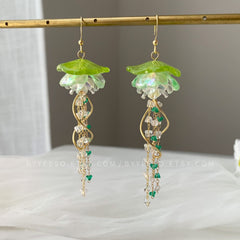Green Jellyfish Dangle Earrings - Unique Jellyfish Earrings - Beach vibes Earrings