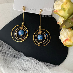 Planet earrings - Universe statement earrings - galaxy dangle earrings - unique dangle