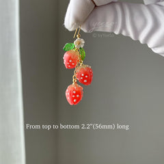 Strawberry Floral Earrings, Unique Strawberry drop Earrings, Cute Fruit Earrings, Creative Berry Earrings Gift, Handmade Berry Earring