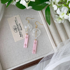 Cherry Blossom Wind Chime Earrings Dangle - Japanese Wind Chime - Wind Bell Earrings - Japanese PinkSakura Earrings - unique dangle