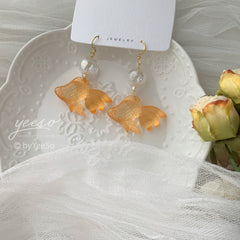 Goldfish and Bubble Dangle Earrings - fish earrings - Unique Dangle