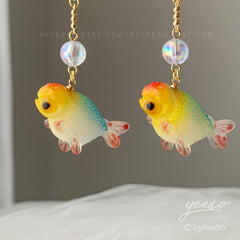 Goldfish and Bubble Dangle Earrings - fish earrings - Unique Dangle