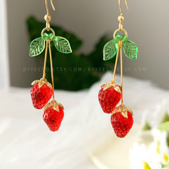 Unique Strawberry Earrings, Double Strawberry Earrings, Unique Fruit Earrings Gift