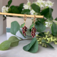 Purple Grape Earrings Drop Huggie Earrings - Handmade Crystal Beads Grape Earrings - Cute Fruit Drop Earrings - unique dangle