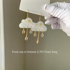 Rain Cloud Earrings Dangle - Fun white Cloud long drop earrings