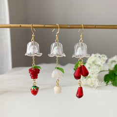 Lily of the Valley Wind Chime Earrings, Raspberry Wind Chime Earrings, Japanese Wind Chime, Wind Bell Earrings, Fruit Wind Chime