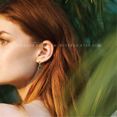 Emerald Green baguette hoops - Huggie Hoops Earring - Gemstone Dainty Minimalist Earrings