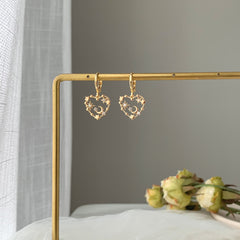 Starburst and moon Heart Shape Huggie Hoop Earrings - star and moon earrings - gold heart huggie hoops