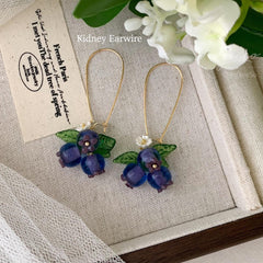 Blueberry Kidney earwire Earrings, Glass Fruit Dangle Earrings, Berry Drop Earrings, Fruit Jewelry Gift For Her